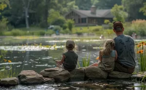 Family fishing by the lake near RV There Yet