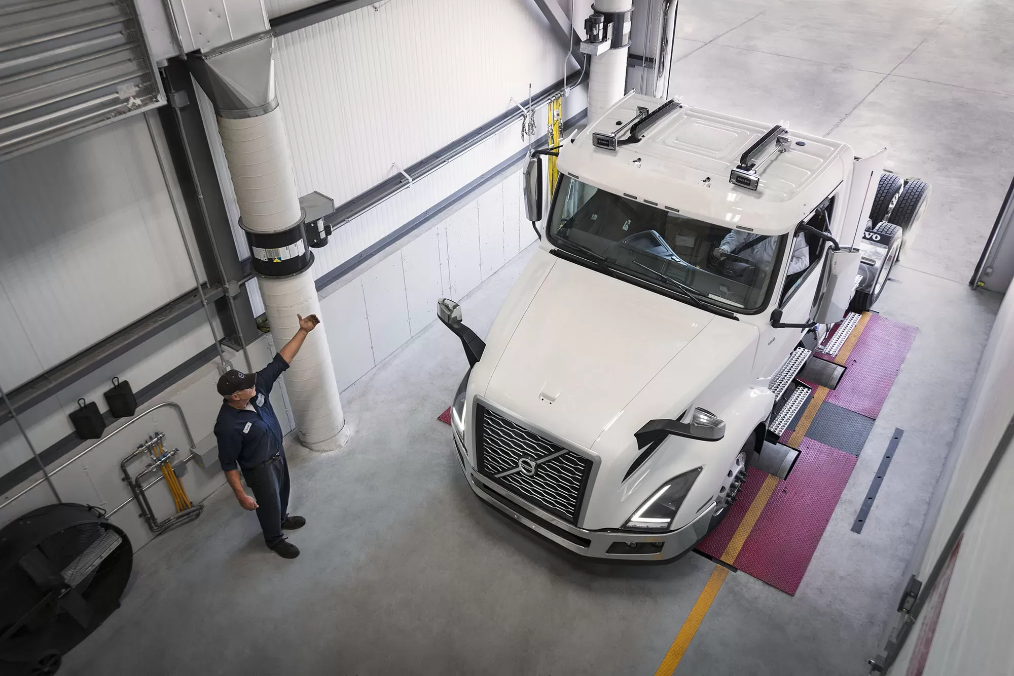 Truck on dynamometer — front view