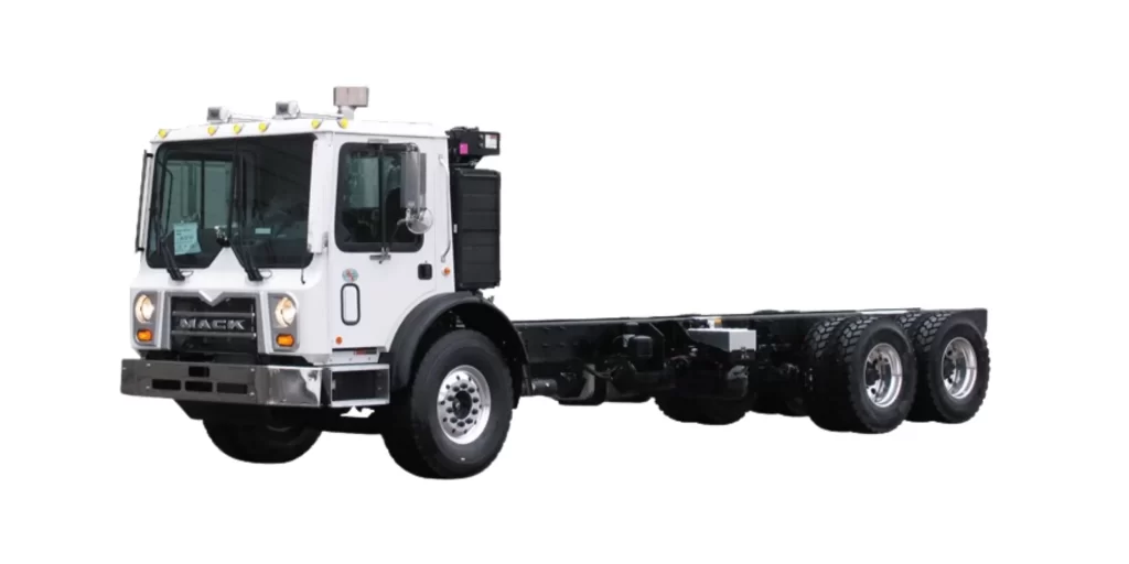 White Mack cab-over-engine commercial truck chassis