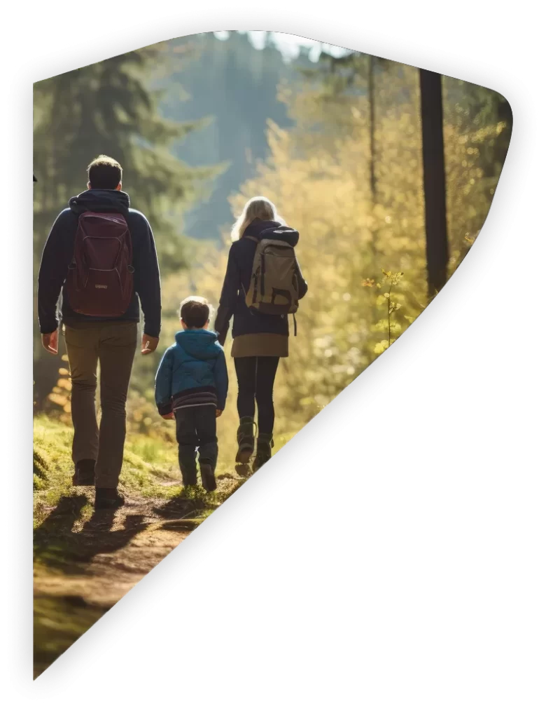 Family hiking outdoors