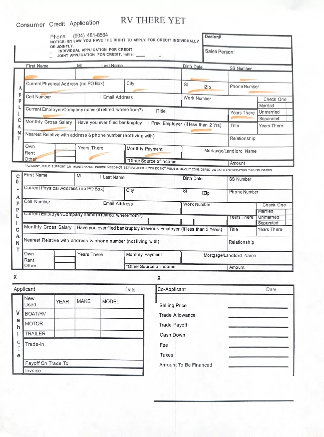 Consumer Credit Application - RV There Yet